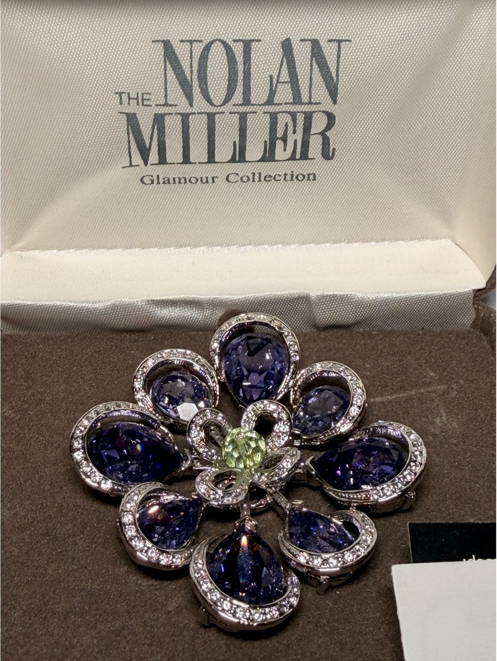 Nolan Miller Parisian Petal Pin Brooch Flower Purple Green with Box Gorgeous!
